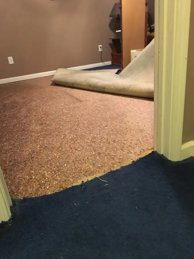 Carpet pad removal revealing water damage during Water Mitigation Services in Capitola